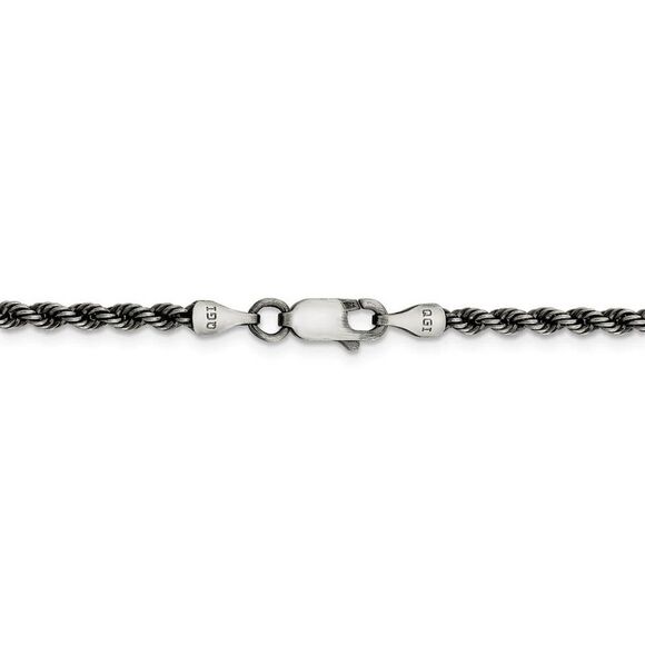 2.5mm Sterling Silver & Black Plated Solid Rope Chain Necklace, 24 In - Picture 4 of 8
